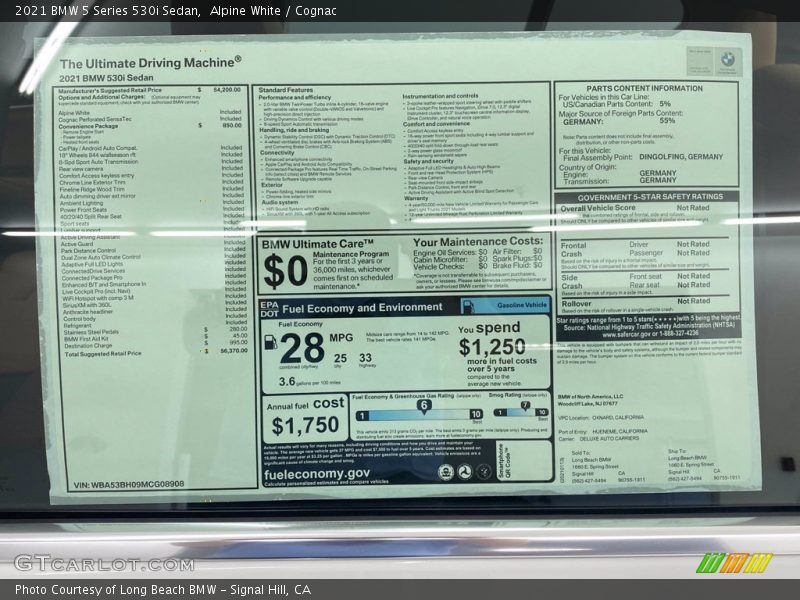 Alpine White / Cognac 2021 BMW 5 Series 530i Sedan