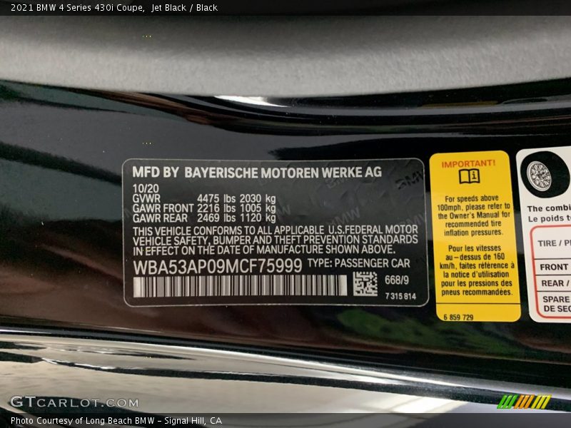 Jet Black / Black 2021 BMW 4 Series 430i Coupe