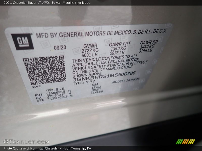 Pewter Metallic / Jet Black 2021 Chevrolet Blazer LT AWD