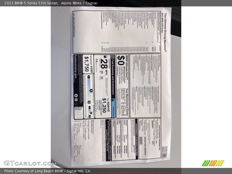  2021 5 Series 530i Sedan Window Sticker