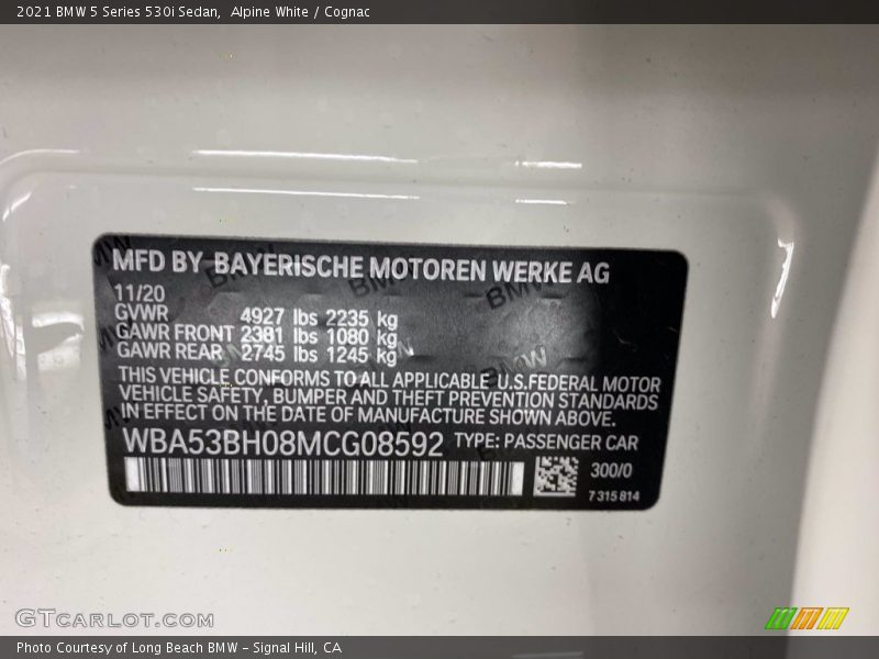 Alpine White / Cognac 2021 BMW 5 Series 530i Sedan