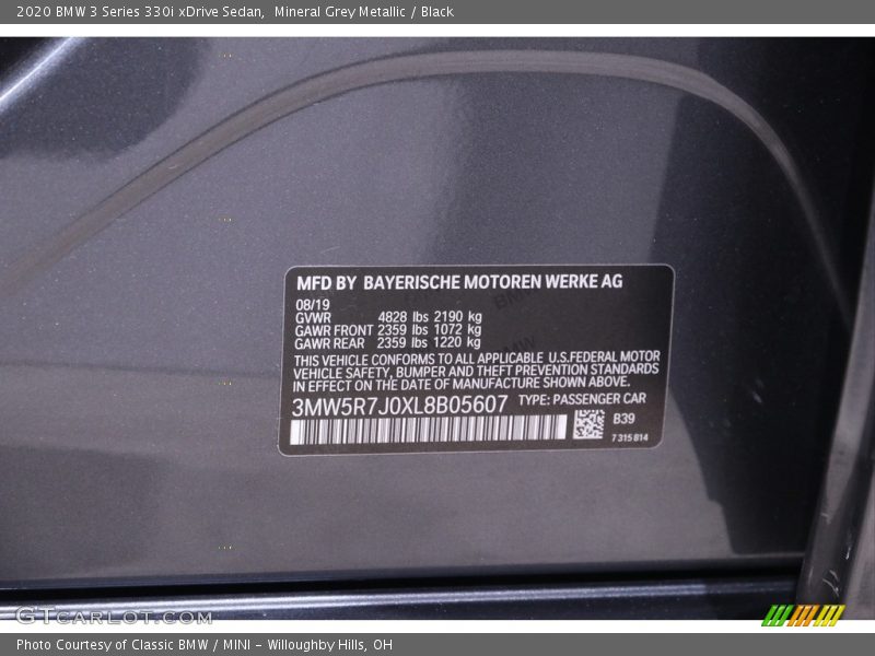 Mineral Grey Metallic / Black 2020 BMW 3 Series 330i xDrive Sedan