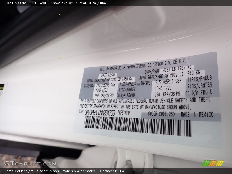 Snowflake White Pearl Mica / Black 2021 Mazda CX-30 AWD