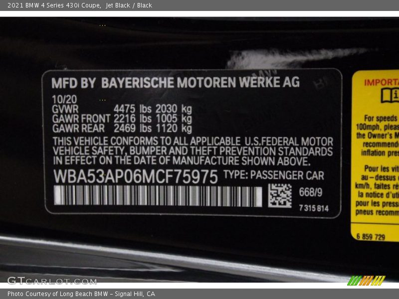 Jet Black / Black 2021 BMW 4 Series 430i Coupe