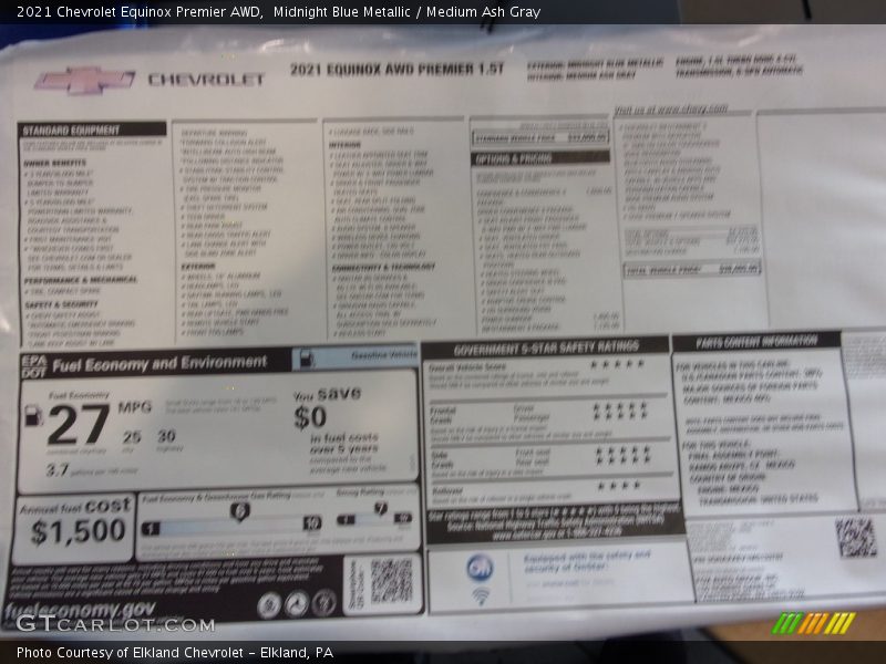 Midnight Blue Metallic / Medium Ash Gray 2021 Chevrolet Equinox Premier AWD