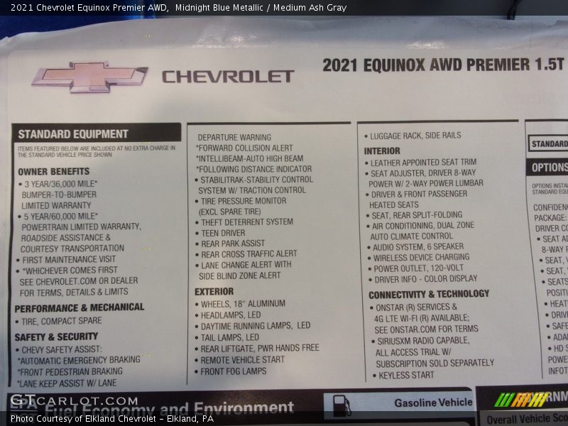 Midnight Blue Metallic / Medium Ash Gray 2021 Chevrolet Equinox Premier AWD