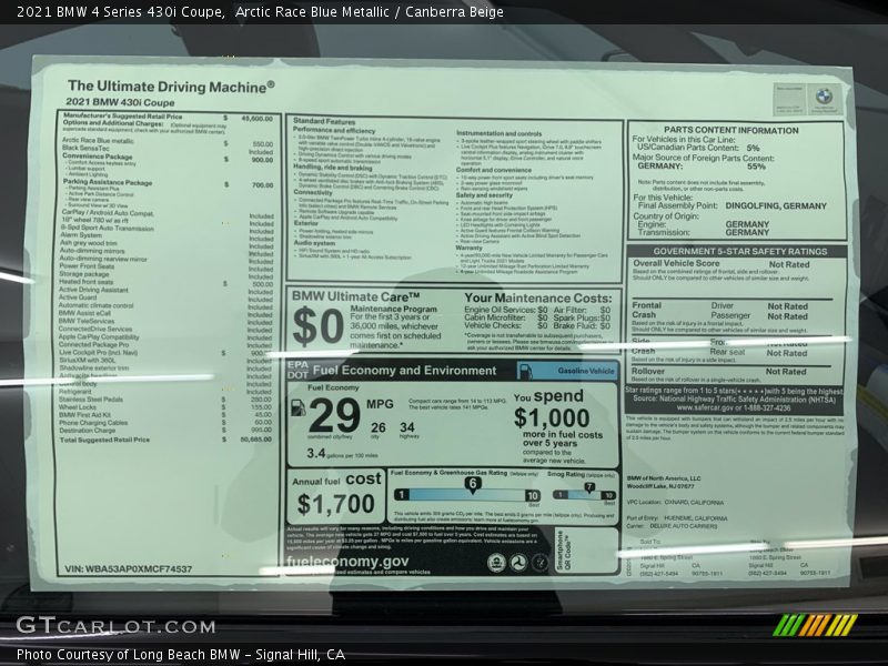 Arctic Race Blue Metallic / Canberra Beige 2021 BMW 4 Series 430i Coupe