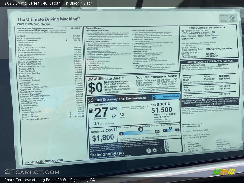 Jet Black / Black 2021 BMW 5 Series 540i Sedan