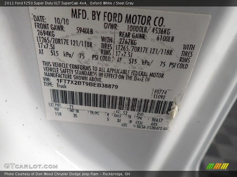 Oxford White / Steel Gray 2011 Ford F250 Super Duty XLT SuperCab 4x4
