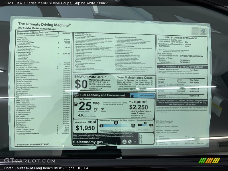  2021 4 Series M440i xDrive Coupe Window Sticker