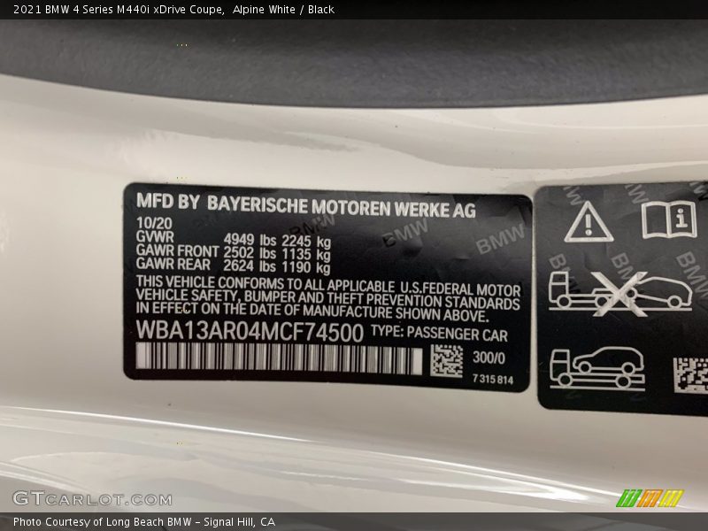 2021 4 Series M440i xDrive Coupe Alpine White Color Code 300