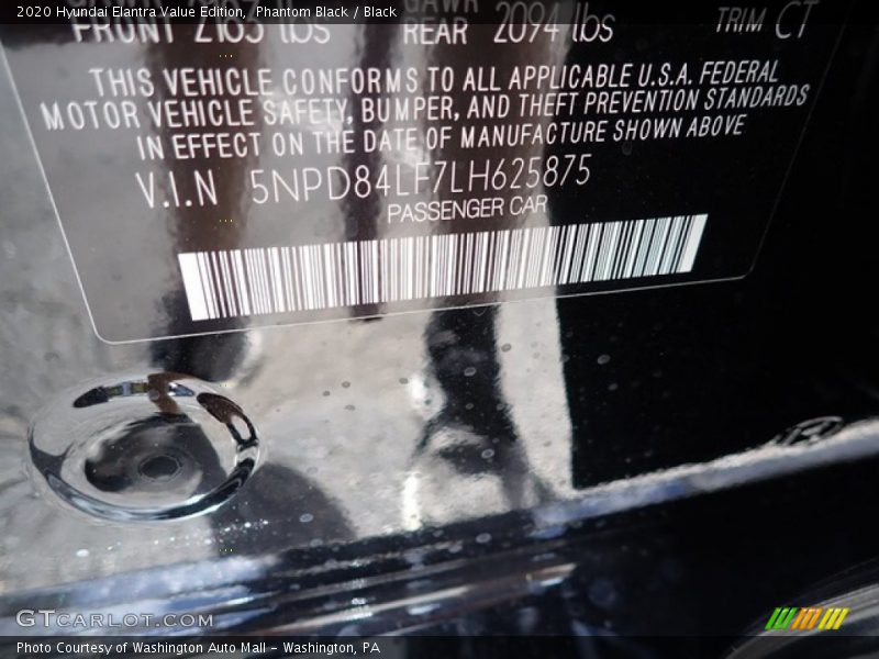 Phantom Black / Black 2020 Hyundai Elantra Value Edition
