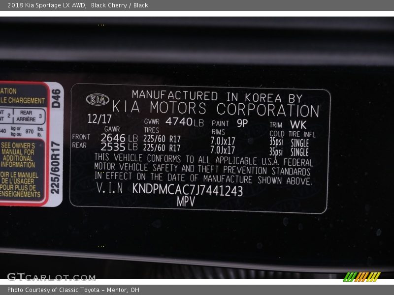 Black Cherry / Black 2018 Kia Sportage LX AWD