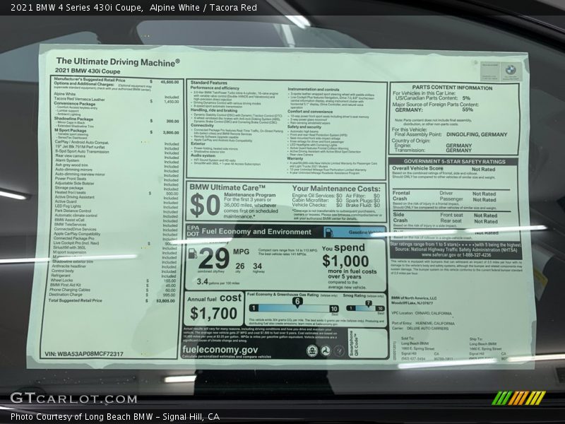 Alpine White / Tacora Red 2021 BMW 4 Series 430i Coupe