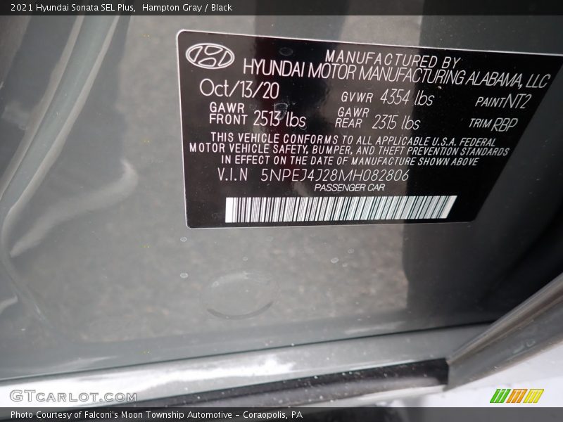 Hampton Gray / Black 2021 Hyundai Sonata SEL Plus