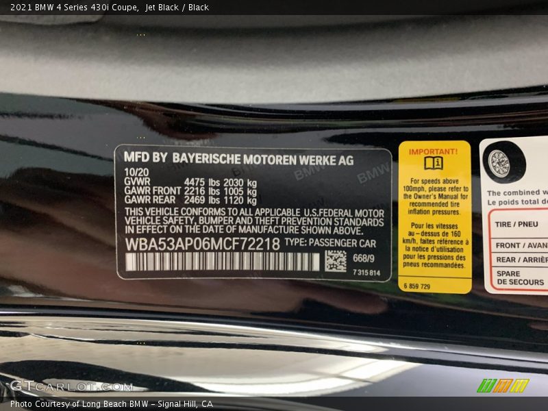 Jet Black / Black 2021 BMW 4 Series 430i Coupe