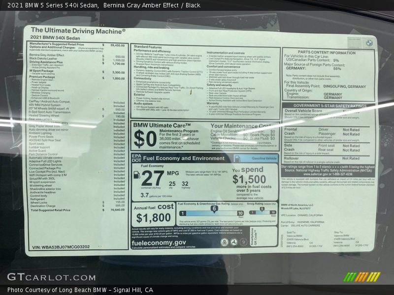 Bernina Gray Amber Effect / Black 2021 BMW 5 Series 540i Sedan