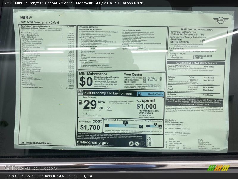 Moonwalk Gray Metallic / Carbon Black 2021 Mini Countryman Cooper -Oxford