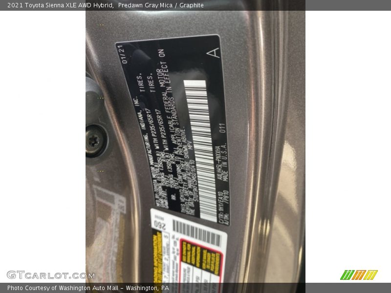 Predawn Gray Mica / Graphite 2021 Toyota Sienna XLE AWD Hybrid