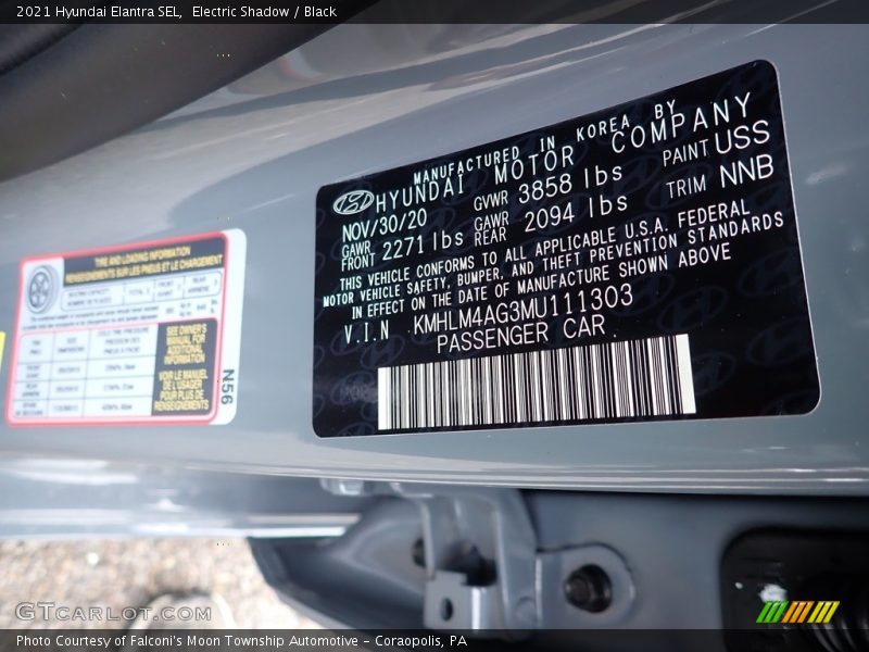 Electric Shadow / Black 2021 Hyundai Elantra SEL
