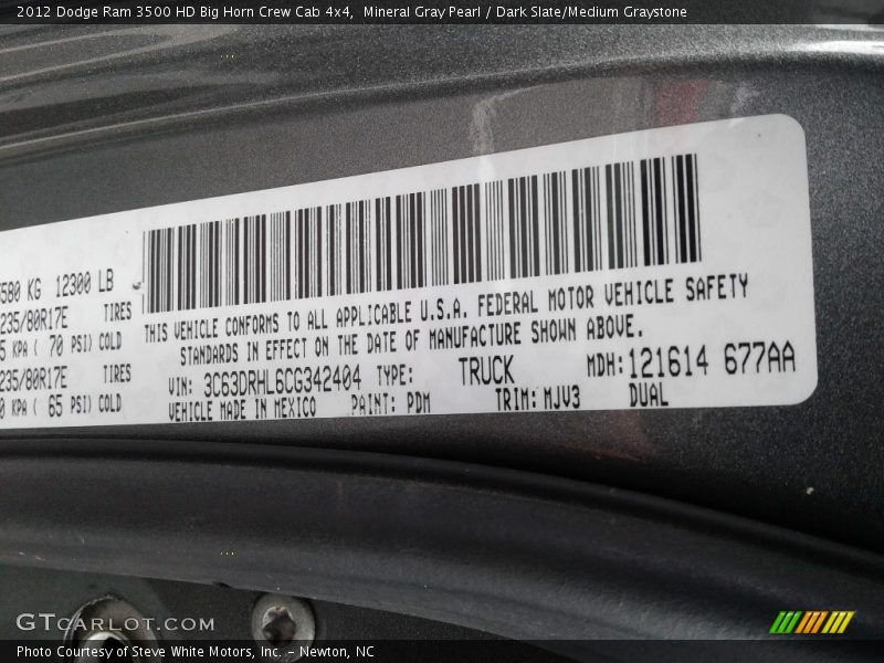 Mineral Gray Pearl / Dark Slate/Medium Graystone 2012 Dodge Ram 3500 HD Big Horn Crew Cab 4x4