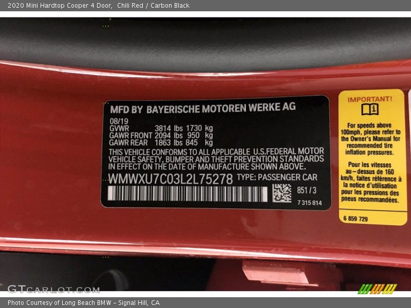 Chili Red / Carbon Black 2020 Mini Hardtop Cooper 4 Door