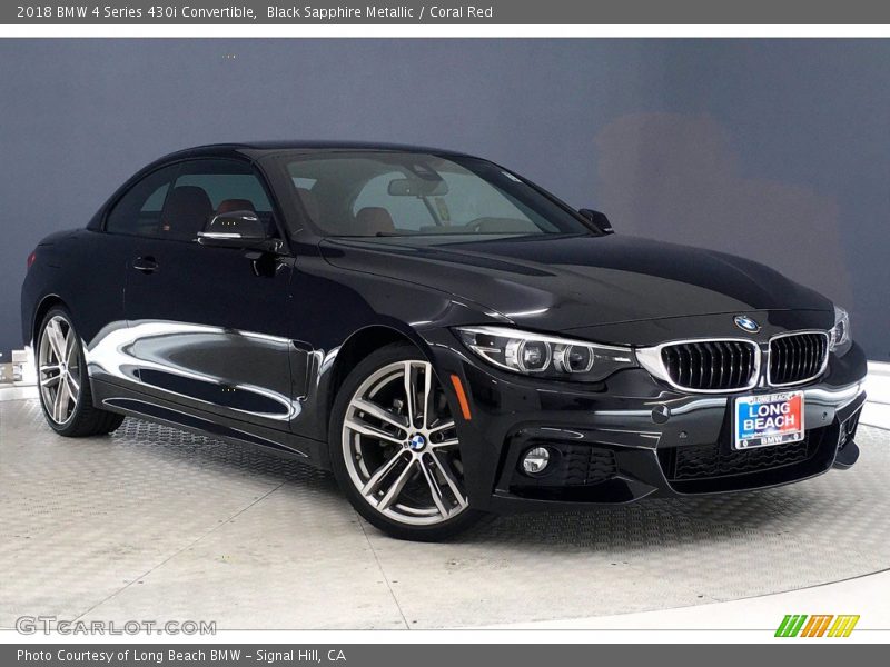Black Sapphire Metallic / Coral Red 2018 BMW 4 Series 430i Convertible