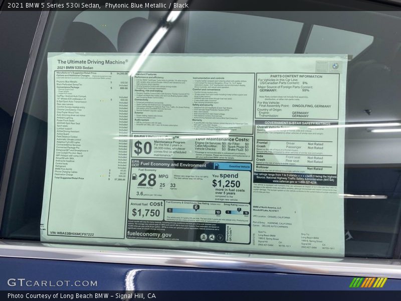 Phytonic Blue Metallic / Black 2021 BMW 5 Series 530i Sedan