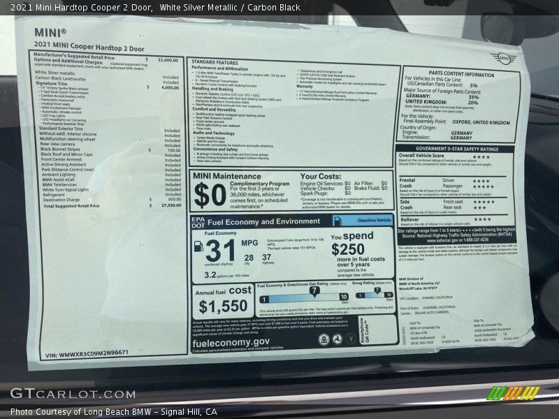 White Silver Metallic / Carbon Black 2021 Mini Hardtop Cooper 2 Door