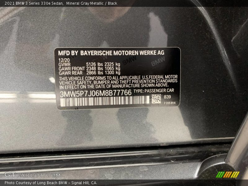 2021 3 Series 330e Sedan Mineral Gray Metallic Color Code B39
