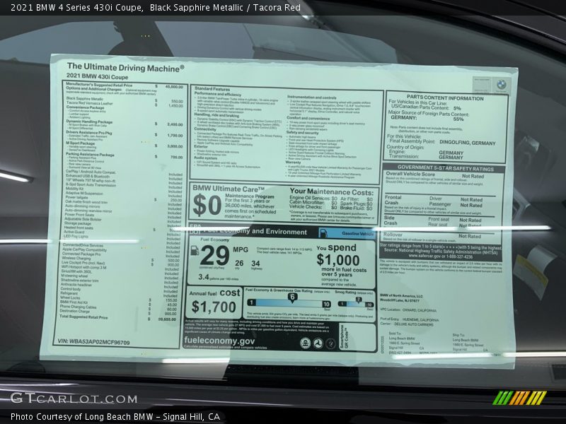 Black Sapphire Metallic / Tacora Red 2021 BMW 4 Series 430i Coupe