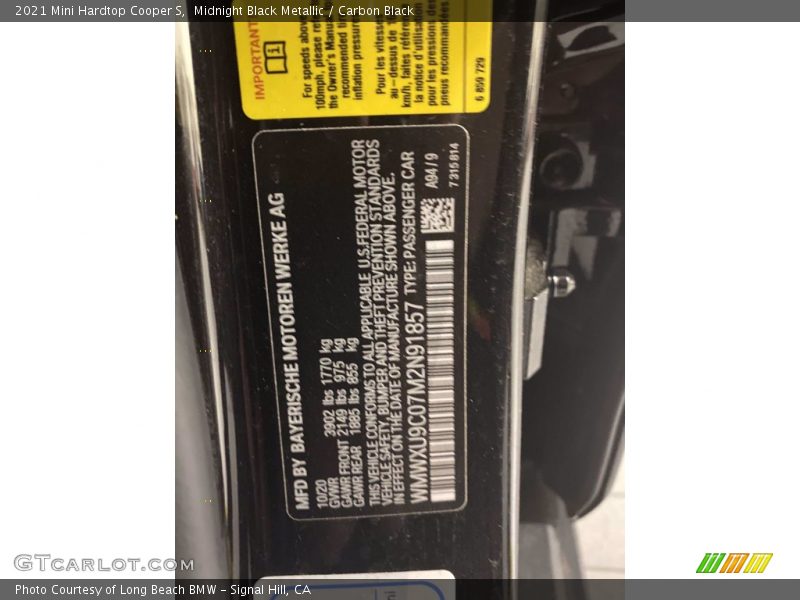 Midnight Black Metallic / Carbon Black 2021 Mini Hardtop Cooper S