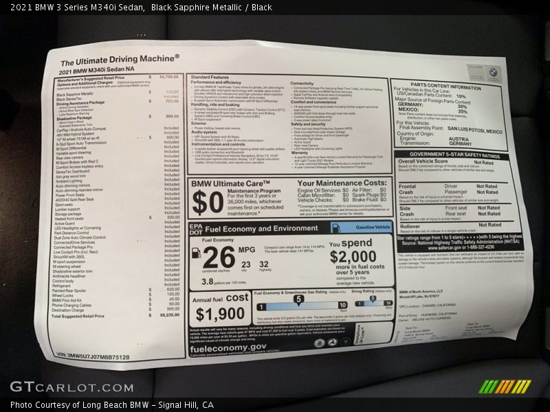 Black Sapphire Metallic / Black 2021 BMW 3 Series M340i Sedan