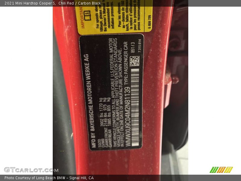 Chili Red / Carbon Black 2021 Mini Hardtop Cooper S