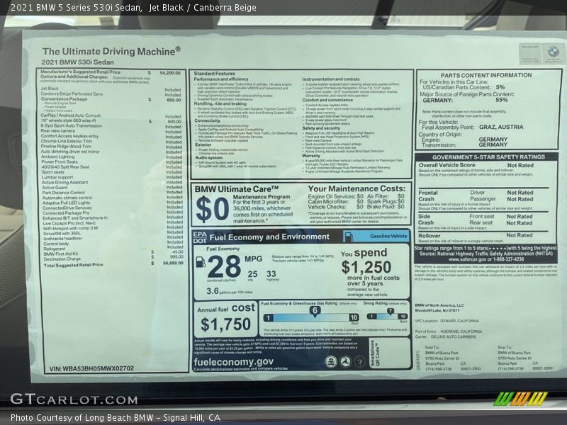 Jet Black / Canberra Beige 2021 BMW 5 Series 530i Sedan