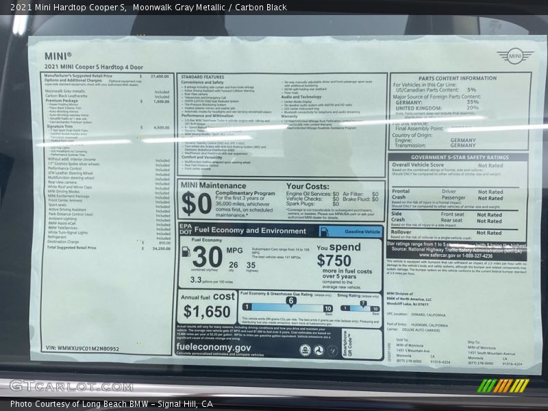 Moonwalk Gray Metallic / Carbon Black 2021 Mini Hardtop Cooper S