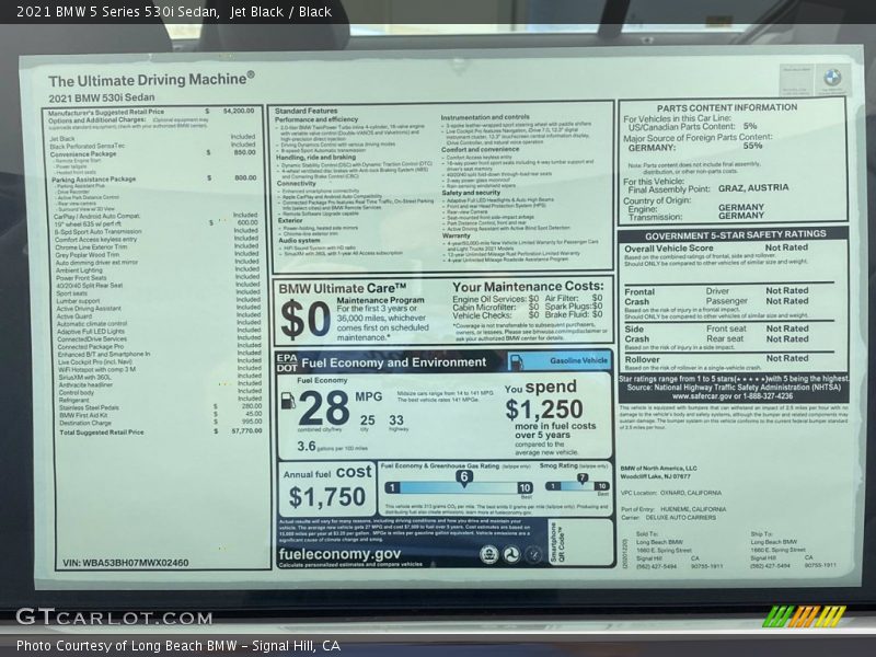 Jet Black / Black 2021 BMW 5 Series 530i Sedan