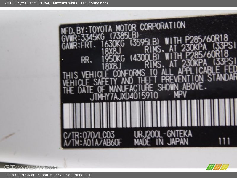 Blizzard White Pearl / Sandstone 2013 Toyota Land Cruiser