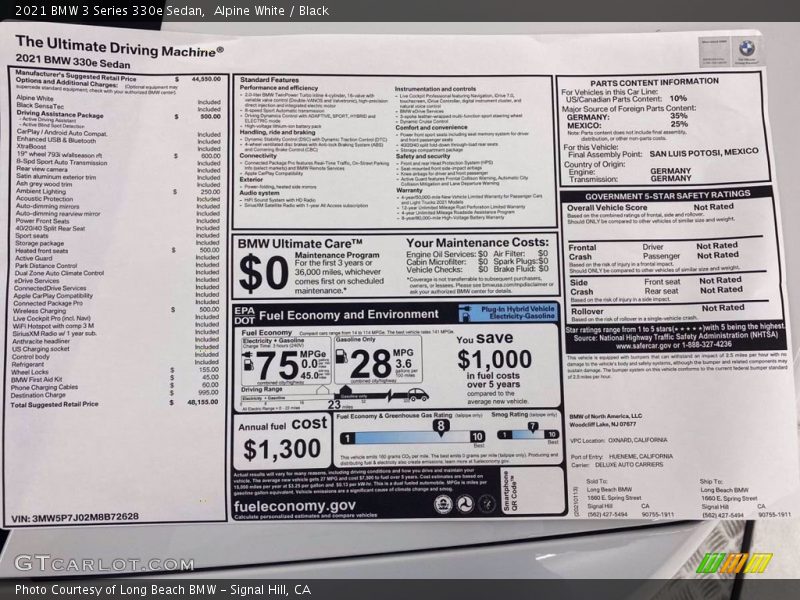Alpine White / Black 2021 BMW 3 Series 330e Sedan