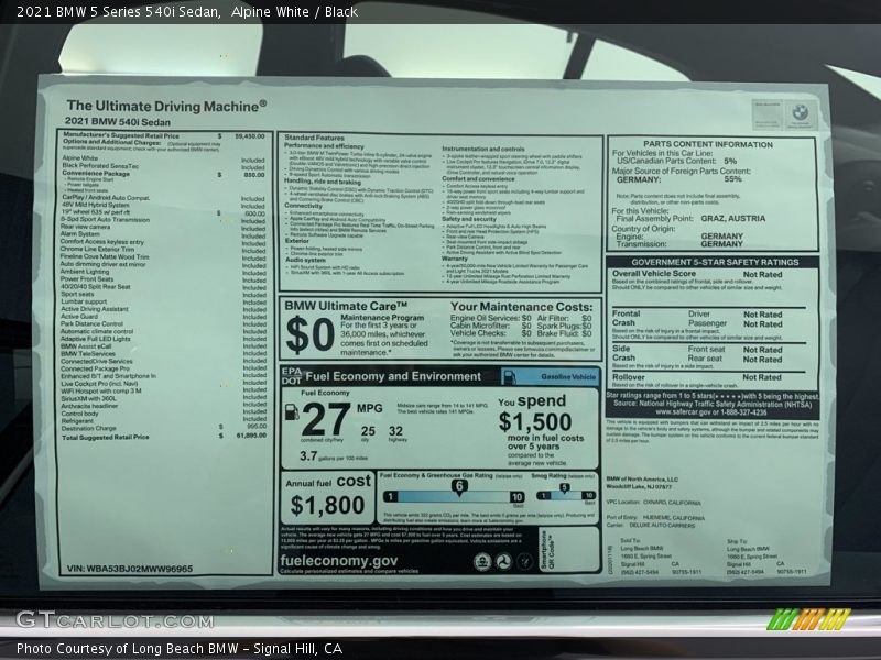 Alpine White / Black 2021 BMW 5 Series 540i Sedan