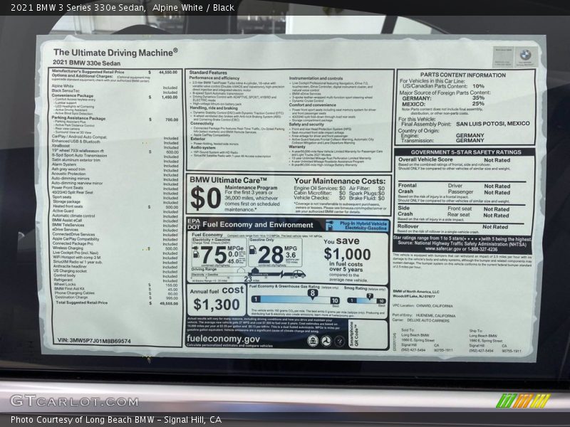 Alpine White / Black 2021 BMW 3 Series 330e Sedan