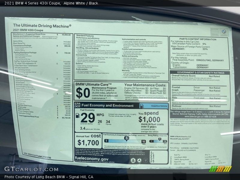 Alpine White / Black 2021 BMW 4 Series 430i Coupe