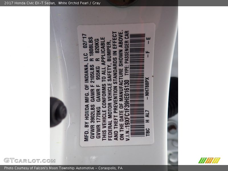 White Orchid Pearl / Gray 2017 Honda Civic EX-T Sedan