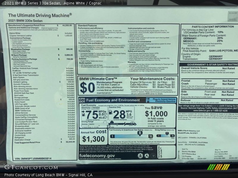 Alpine White / Cognac 2021 BMW 3 Series 330e Sedan