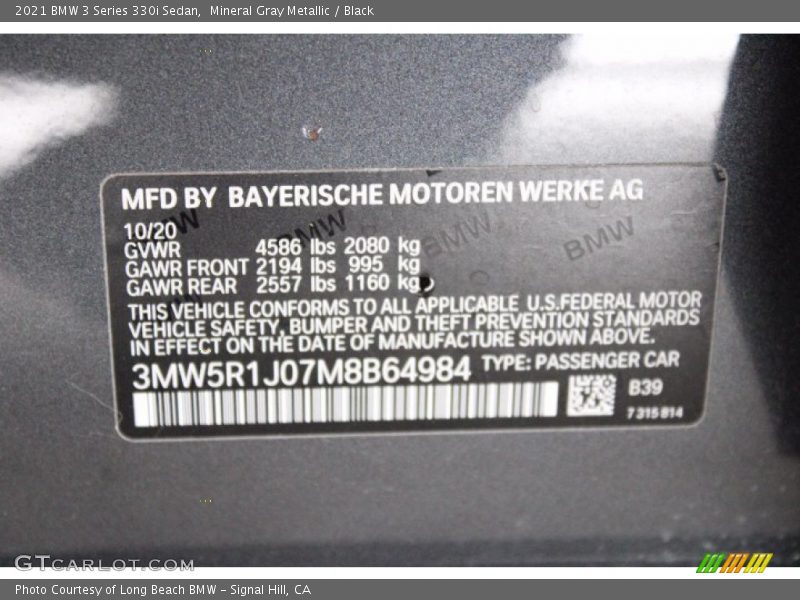 Mineral Gray Metallic / Black 2021 BMW 3 Series 330i Sedan