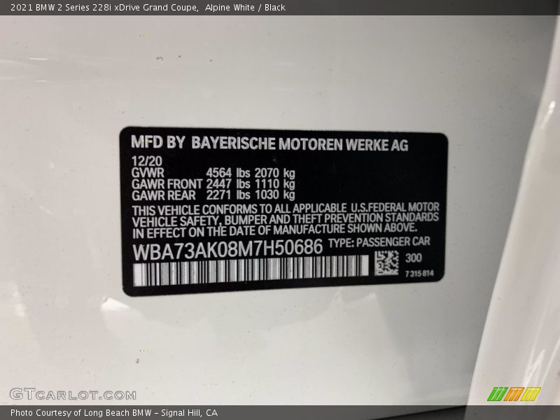 Alpine White / Black 2021 BMW 2 Series 228i xDrive Grand Coupe