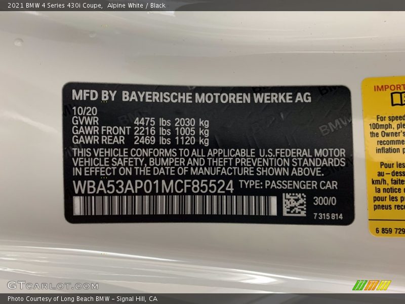 Alpine White / Black 2021 BMW 4 Series 430i Coupe