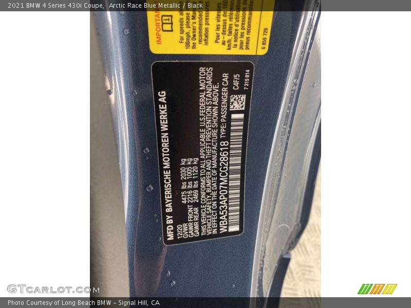 Arctic Race Blue Metallic / Black 2021 BMW 4 Series 430i Coupe