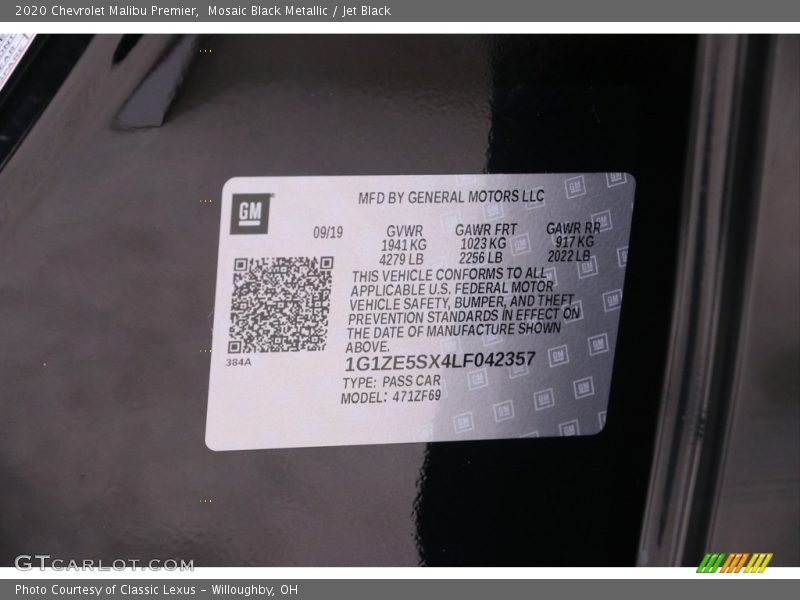 Mosaic Black Metallic / Jet Black 2020 Chevrolet Malibu Premier