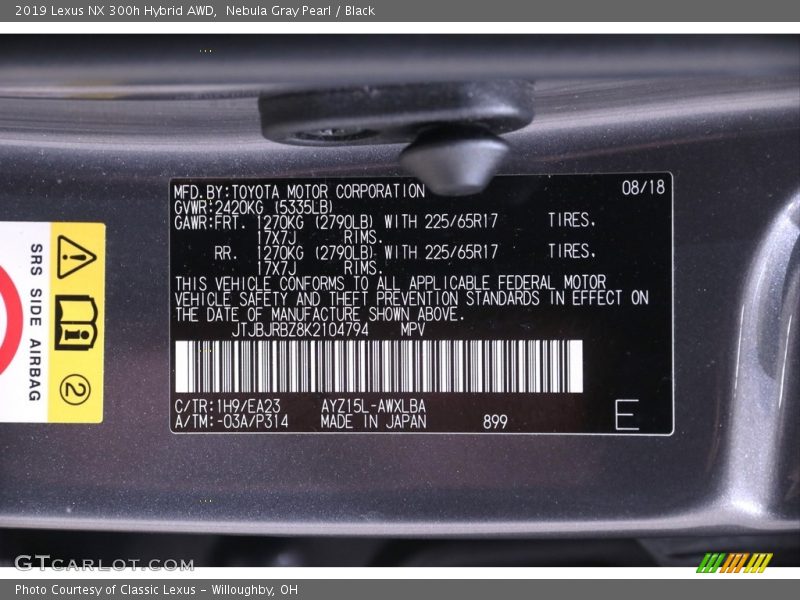 2019 NX 300h Hybrid AWD Nebula Gray Pearl Color Code 1H9